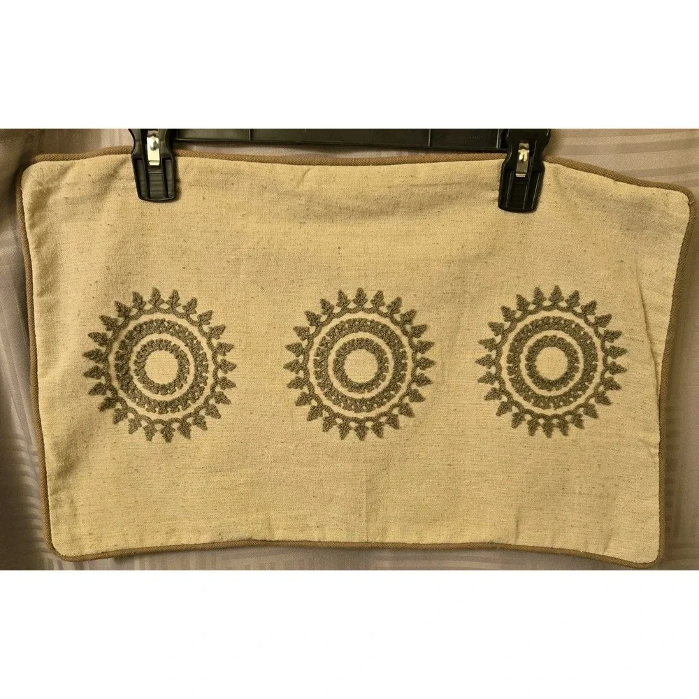 Hobby Lobby Beige Embroided‎ Mandala Throw Pillow Cover Case Zip Closure 19x12